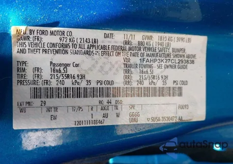 2012 Ford Focus Se from USA, damaged, VIN 1FAHP3K27CL293838